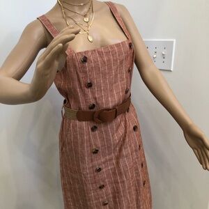 Brown Sleeveless linen pinafore double breasted dress!
